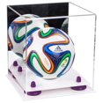 thumbnail image 1 of Acrylic Mini - Miniature (not Full Size) Soccer Ball Display Case with Mirror, Purple Risers and White Base (A015-PR), 1 of 1