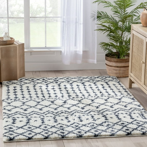Well Woven Cambrana Blue Super Thick & Soft Tribal Diamond Stripes Area Rug 8x10 (7'10" x 9'10")