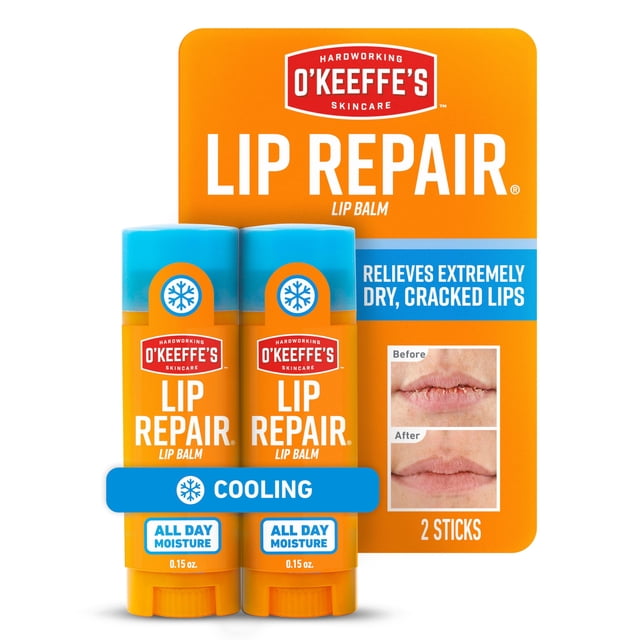 O'Keeffe's Bálsamo labial reparador de labios refrescante para labios secos, agrietados, palo, paquete doble