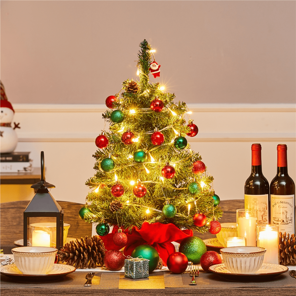 Alden Design 2Ft Tabletop Mini Artificial Christmas Tree with Concrete Base, Green
