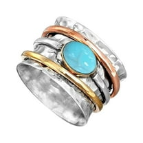 CILENON Diamond Band Rings for Women Vintage Glass Plated Tricolor Mens And Womens Rings Wedding Gemstone Rings Engagement Rings Gold Band Ring Woman Gold Engagement Rings for Women(Silver,7)