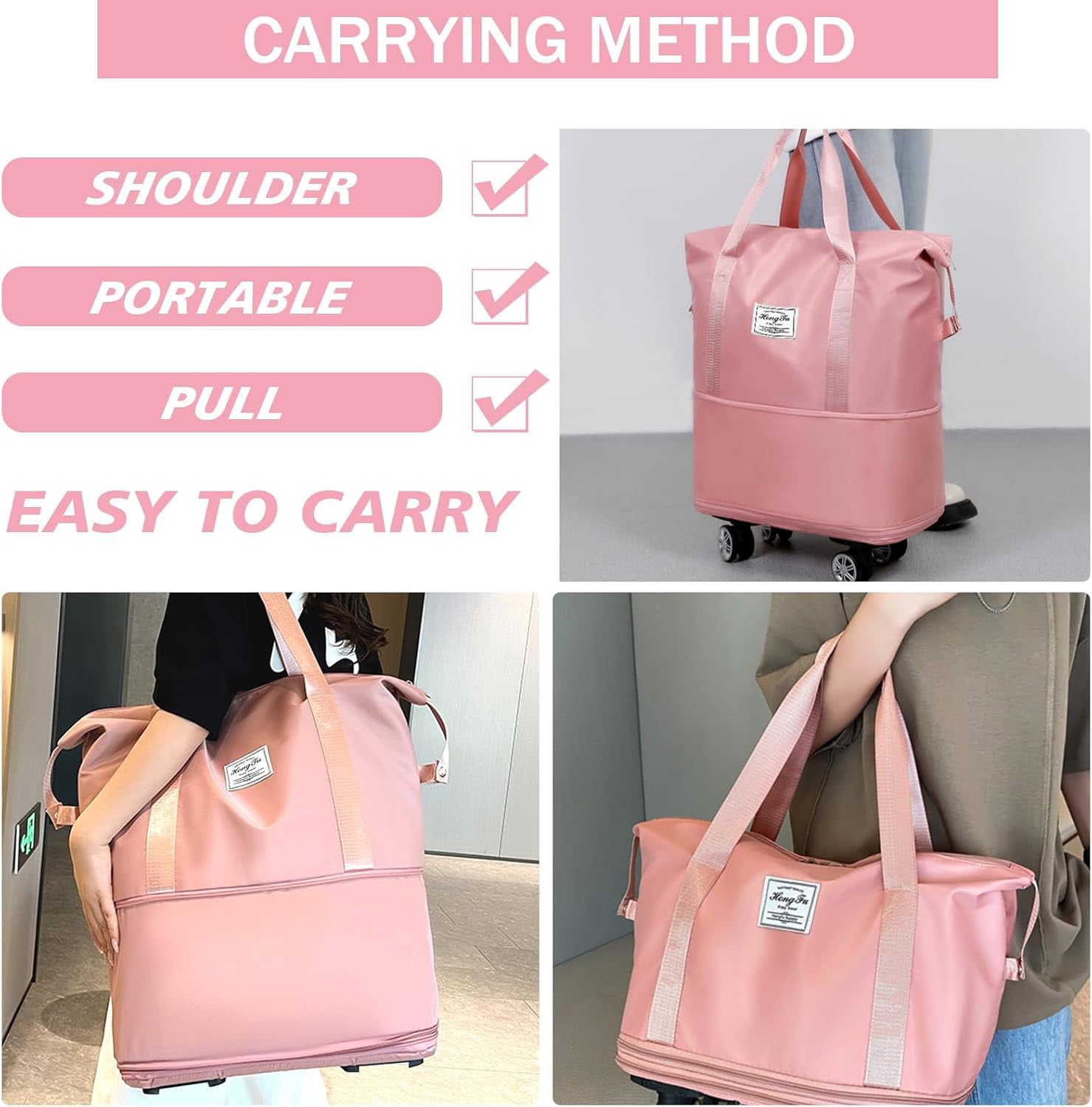 Travel Bag,Folding Expandable Suitcase with Wheels, Weekender Travel Bag for Carry-On, Tote Bag with Storage Space，Large luggage bag for Business Trips, Camping, Short Trips, Fitness