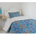 thumbnail image 4 of Ambesonne Blue Quilted Bedspread Set 2 Pcs, Abstract Floral Ornaments, Twin Size, Blue Orange Coral, 4 of 6