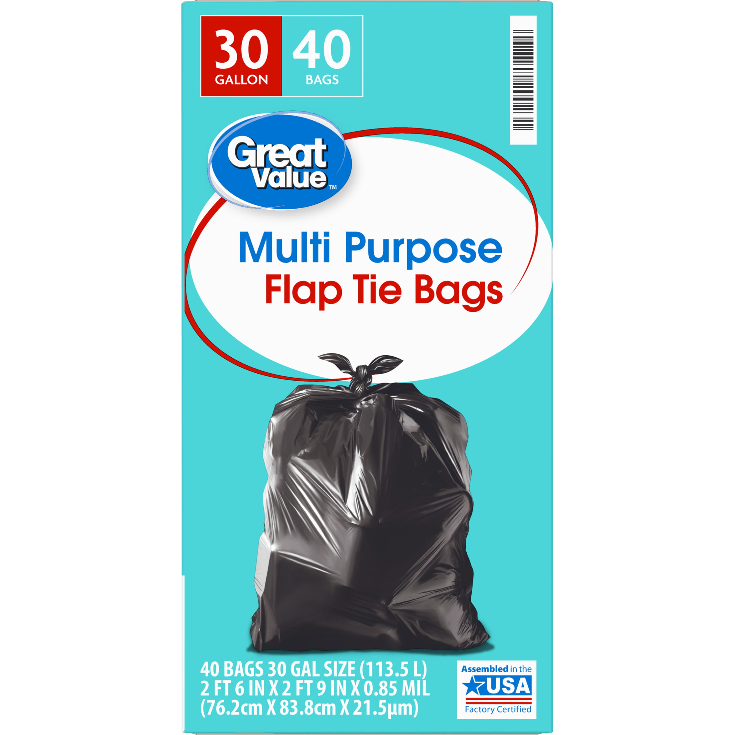 Great Value 30-Gallon Drawstring Large Multi-Purpose Bags, Unscented, 40  Count