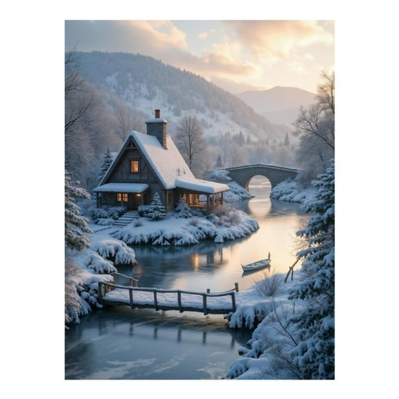 Diamond Art Kit for Adults, Snowy Cabin Bridge Winter Serenity Diamond Painting for Adults Beginners, 5D DIY Diamond Art Painting Kits, Colorful Diamond Painting Craft for Home Decor 12x16