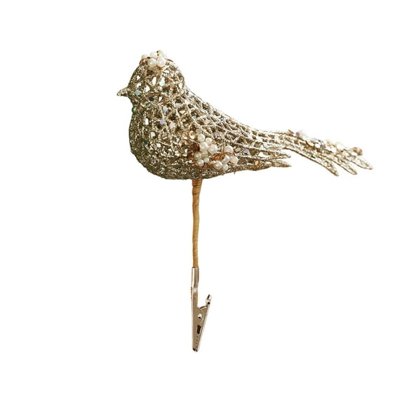 Gold Glue Powder Openwork Bird Ornament - 5.9x3.9in Clip-On Christmas Tree Decoration, Lightweight Foam Hanging Ornament for Holiday Indoor Outdoor Centerpiece Wreath Decor