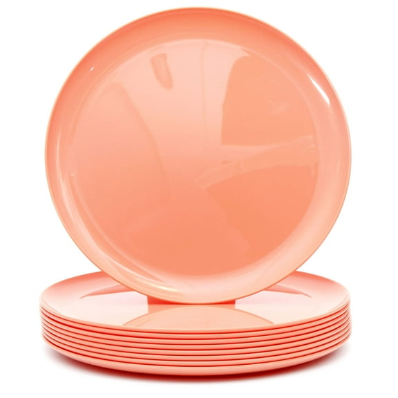 Youngever 10 Inch Plastic Plates, Large Plates, Dinner Plates, Set of 9 (Peach)