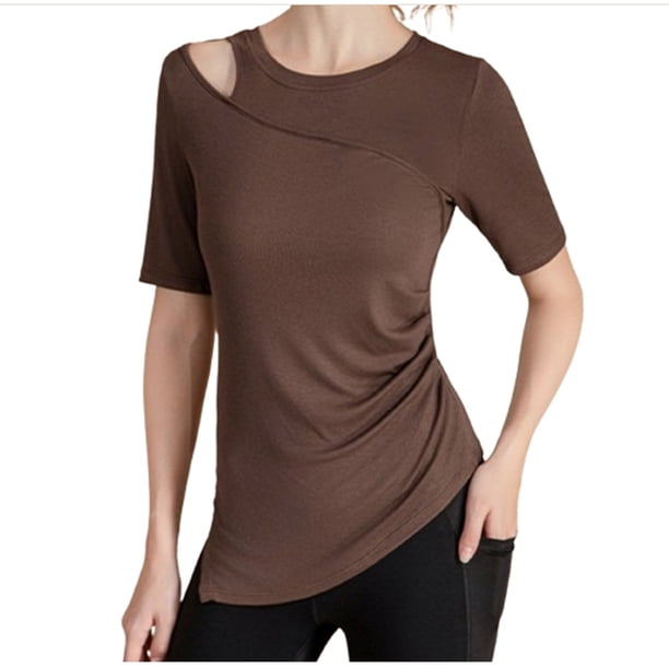 Camisetas de Manga Corta para las Mujeres Casual Color Sólido Deportes Yoga Cuello Redondo, Top Ligero para el Uso Diario, Hogar Y Cómodo