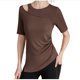 thumbnail image 1 of Camisetas de Manga Corta para las Mujeres Casual Color Sólido Deportes Yoga Cuello Redondo, Top Ligero para el Uso Diario, Hogar Y Cómodo, 1 of 8