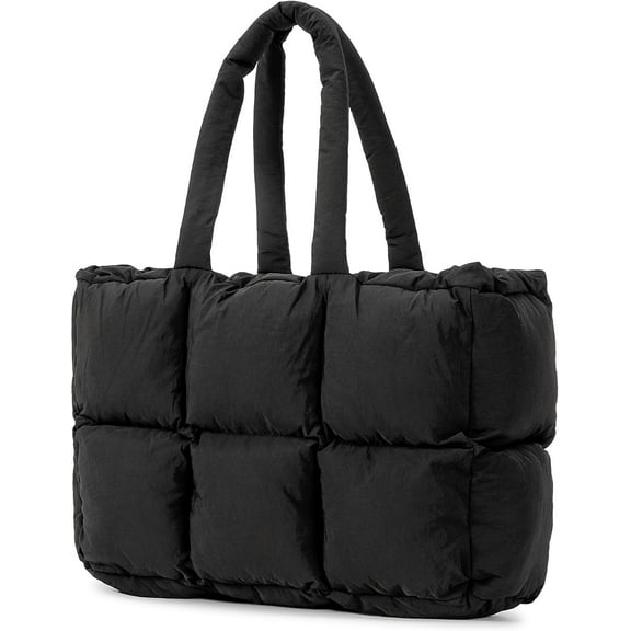 Kwuty Puffer Tote Bag for Women, Large Quilted Puffy Handbag Lightweight Satchel Purse with Cup Holder & Compartment