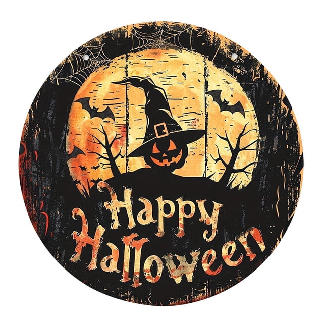 WHEANG Halloween Pumpkin Wooden Round Sign Creative Decorative Sign (11.8*11.8 Inch)