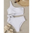 thumbnail image 3 of Traje de baño para mujer, talle alto, correa para un solo hombro, transpirable, elástico, simple, elegante, trajes de baño divididos para fiestas en la playa, blanco puro L, 3 of 5