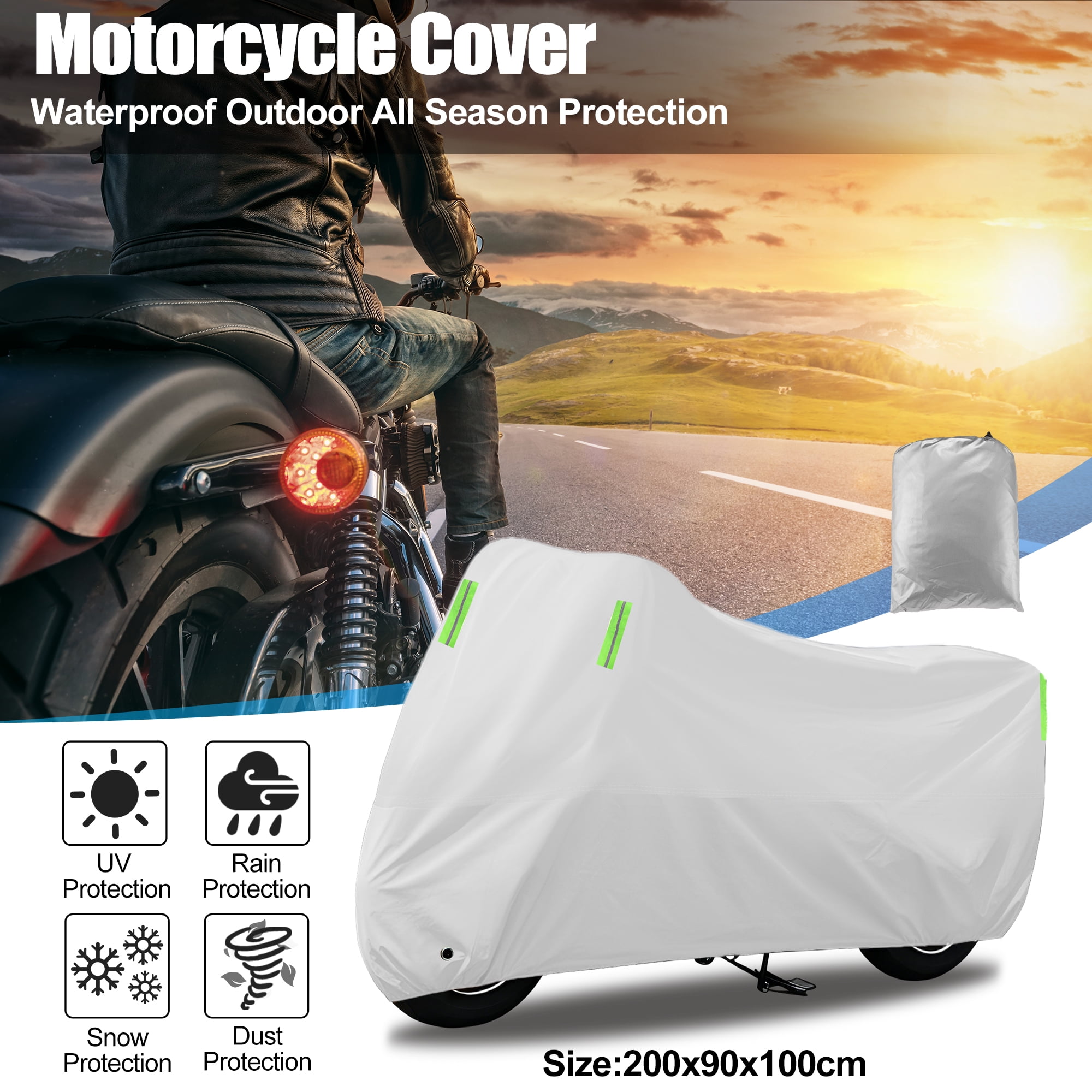 Unique Bargains Motorcycle Cover Outdoor Waterproof Motorbike Cover Full Cover 190T Umbrella Cloth Silver Tone-M Universal 200cmx90cmx100cm / 78.74"x35.43"x39.37"