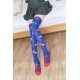 thumbnail image 1 of Zhuge 1 par de calcetines navideños para mujer, hasta la rodilla, a rayas, hasta el muslo, por encima de la rodilla, gorro de Papá Noel azul, 1 of 2