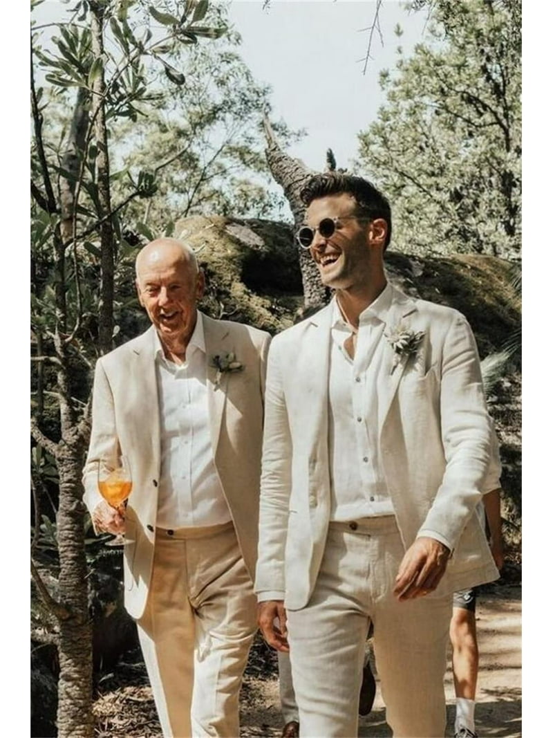 Linen Suit for Men Casual Slim Fit Vintage Suits Groomsmen