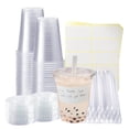 thumbnail image 1 of Vasos de plástico Xlong transparentes de 16 onzas con tapas planas y pajitas, 50 juegos, 1 of 8