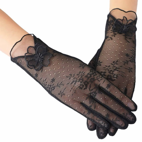 AWZXDE Elegant Women Short Lace Gloves for Riding and Wedding Breathable Sunscreen Design in Black Black,One Size