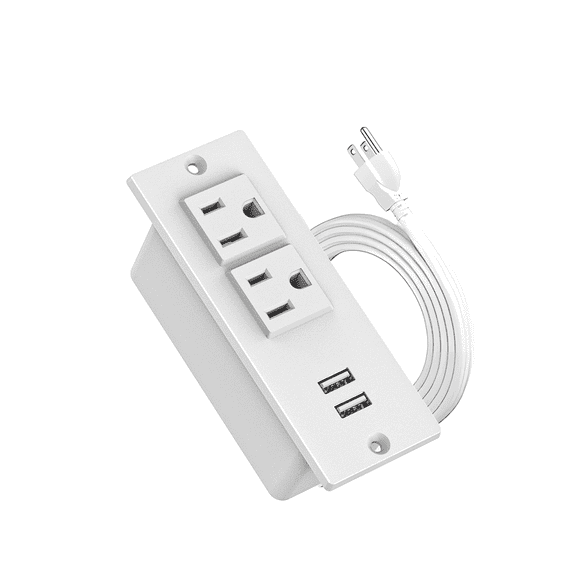 Small Size Recessed Flush Mount Power Strip with USB Ports, 2 Outlets Surge Protector Desk Grommet, Mountable Multi Plug Outlet Extender for Desk/Furniture/Wall/Counter