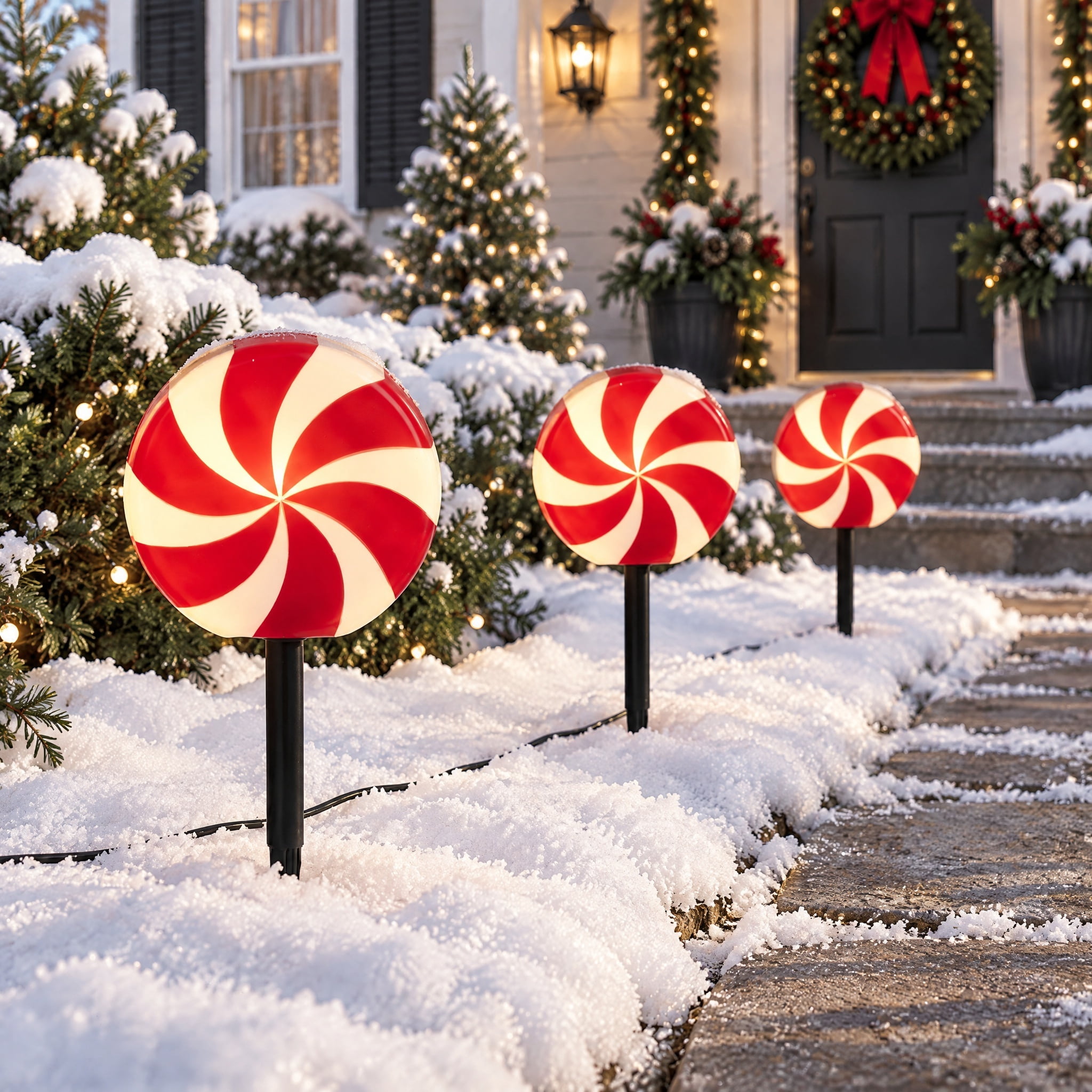 Indoor/Outdoor LED Christmas Candy Pathway Lights, Warm White, Set of 3, by Holiday Time