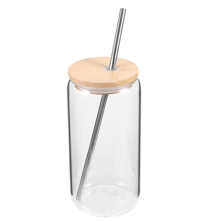 MLINS  Bamboo Lid of Glass Cup Straws Travel Coffee Mug Cups with Lids Drinking Glasses