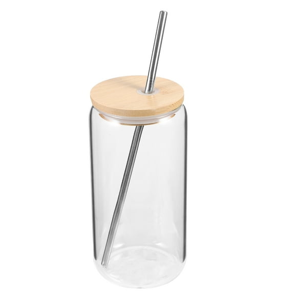MLINS  Bamboo Lid of Glass Cup Straws Travel Coffee Mug Cups with Lids Drinking Glasses