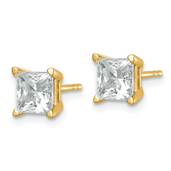 Fine Color Jewels Lab Grown Diamond Square Solitaire Stud Earrings 14K Yellow Gold Post & Push Back Closure Women's