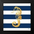 thumbnail image 2 of DeRice, Julie 15x15 Black Modern Framed Museum Art Print Titled - Gold Seahorse on Stripes II, 2 of 5