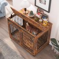 thumbnail image 2 of Pefilos 39" Wooden Dog Crate for Medium Dogs Indoor Sliding Door Dog Cage Furniture with Partition for Two Puppies Dog House, Brown, 2 of 14
