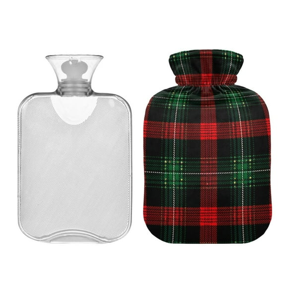 2L Fully Printed Hot Water Bottle Cover   Hot Water Bottle For Hot & Cold Compresses Deep Red Tartan Plaid