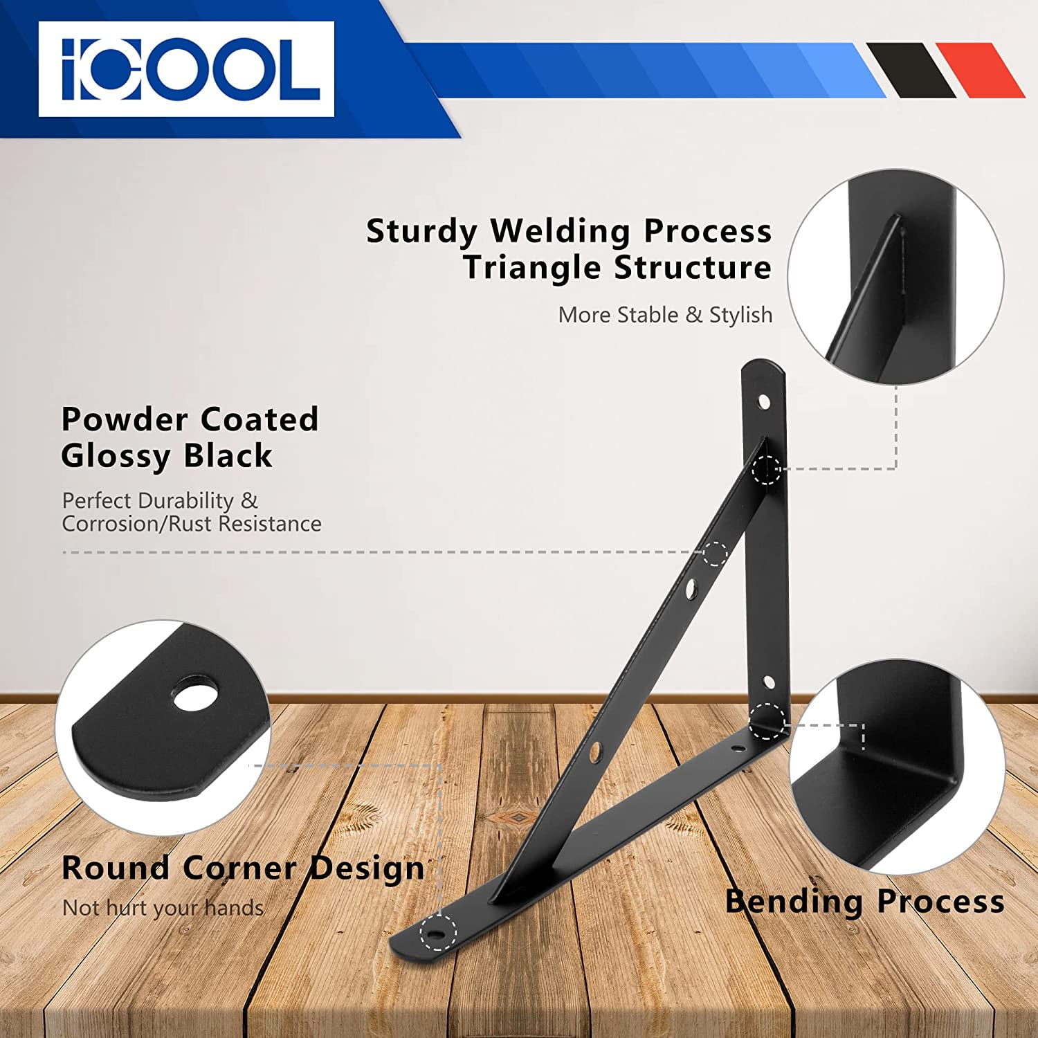 ICOOL 10 Pack Heavy Duty Shelf Bracket 12 x 8 inch DIY Wall Floating Shelf Brackets for Home Warehouse Garage Farm Triangle Metal Shelf Supports with Screws
