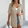 thumbnail image 6 of XuJwPNcy Women's Crochet Open Front Cardigan Half Sleeve Soft Oversized Knitted Sweater Outerwear Cover up Coat, 6 of 7