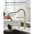 thumbnail image 5 of Kitchen Faucet with Soap Dispenser, Gold Stainless Steel Single Handle Modern Spring Commercial Sink Faucet with Pull Down Sprayer for Laundry & Utility Room RV Camp Bar Farmhouse, 5 of 14