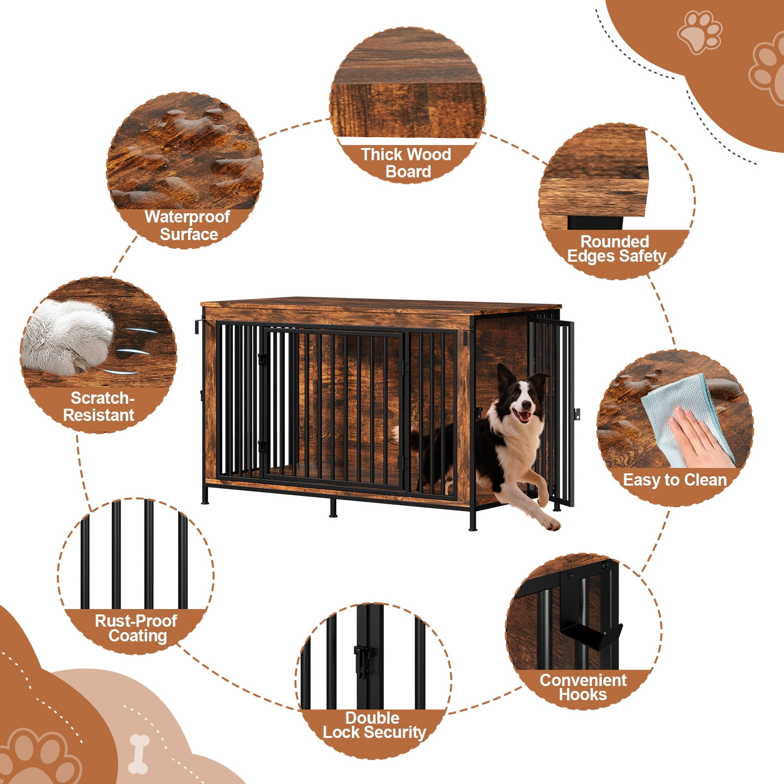 47 Inch Dog Crate Furniture, Large Dog Kennel & End Table, Sturdy Wooden Dog Cage TV Stand with Divider, Decorative Dog House for Medium to Large Dogs