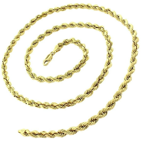 10K Yellow Gold 4mm Solid Rope Diamond Cut Chain, FREE Microfiber Cloth, Link Mens Womens Necklace, Giorgio Bergamo