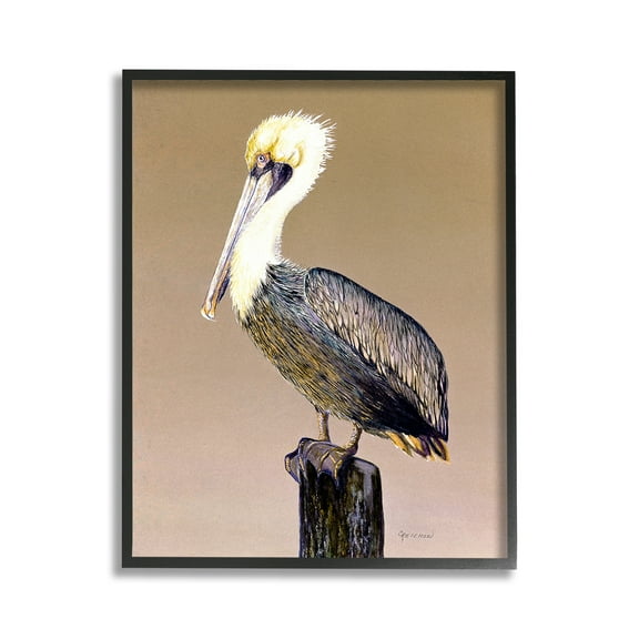 Stupell Industries Pelican on Perch Animals & Insects Painting Black Framed Art Print Wall Art, 11 x 14