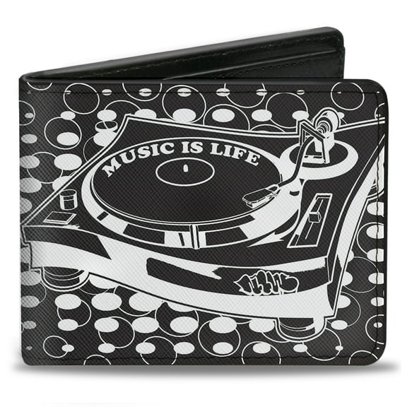 Buckle-Down Wallet, Bifold, B Boy Turntable Black White, Vegan Leather