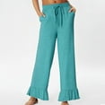 thumbnail image 4 of Womens Wide Leg Pants Drawstring Elastic High Waisted Ruffle Hem Pants with Pockets Green 2XL, 4 of 9