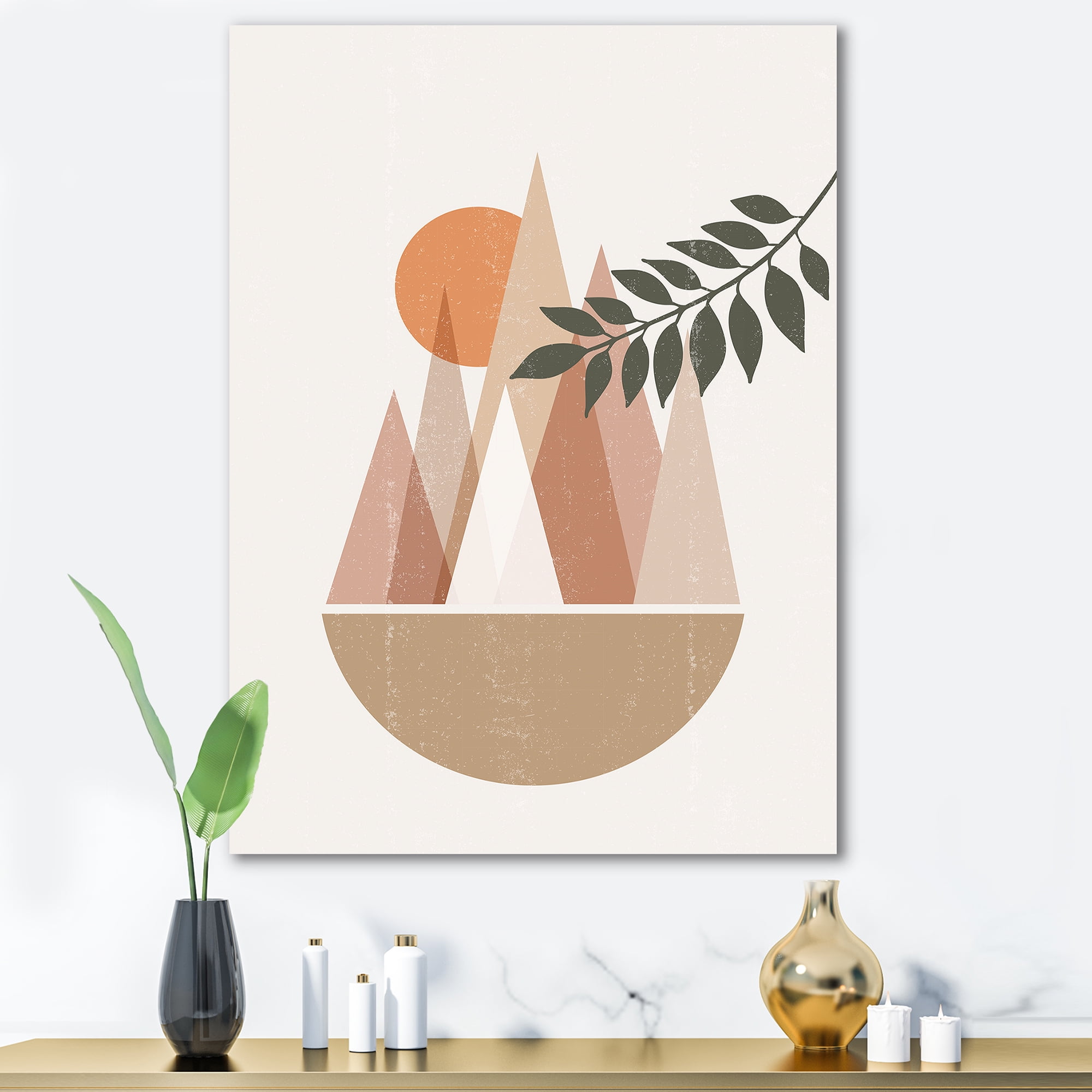 Designart ' Abstract Moon and Sun In Mountains II ' Modern Canvas Wall Art Print