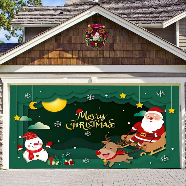 Fondo navideño de tela para puerta de garaje al aire libre, pegatinas de tela para tapiz, decoración de fiesta navideña, tela colgante a juego