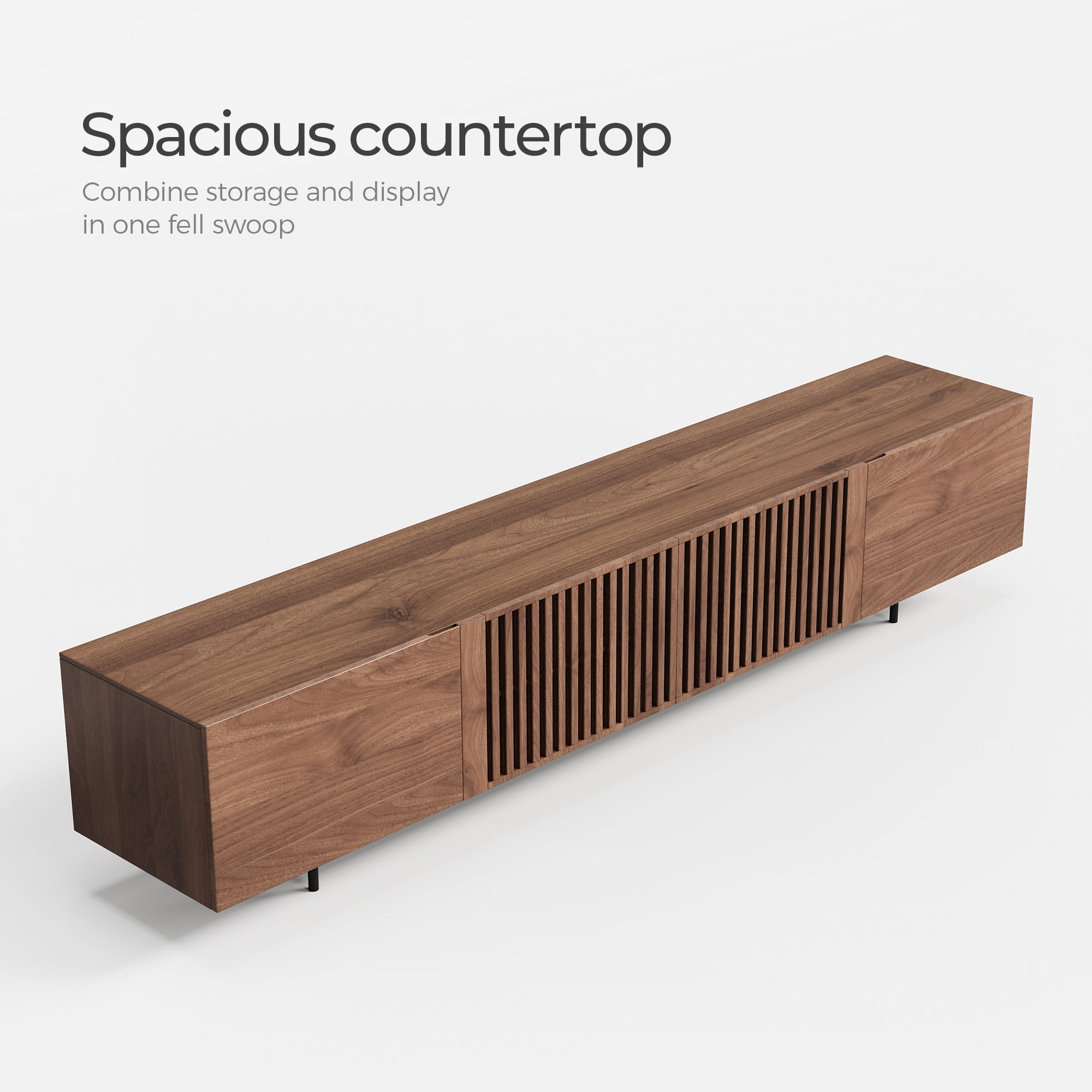 NessCarsti 94.48-Inch TV Stand with 4 Doors & Storage - Mid-Century Modern Walnut Entertainment Center for TVs up to 100", Compatible with Walmart
