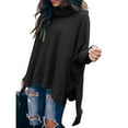 thumbnail image 1 of Powerdelux Women Turtleneck Batwing Sleeve High Low Hem Side Slit Waffle Knit Casual Loose Oversized Sweater Tunic, 1 of 4