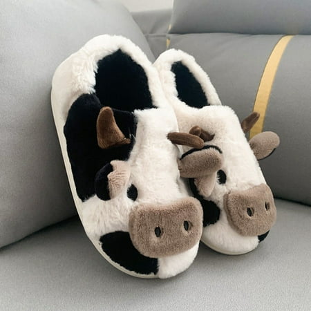 

Cute Animal Slipper For Women Girls Kawaii Fluffy Winter Warm Slippers Woman Cartoon Milk Cow House Slippers Funny Shoes