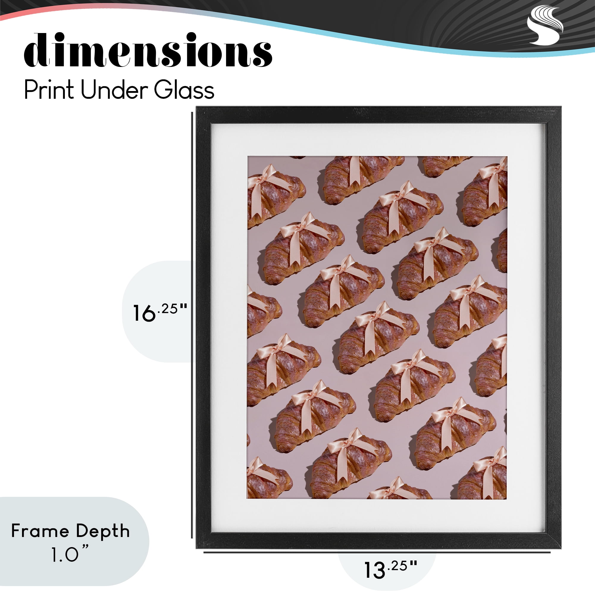 Stupell Industries Croissants with Ribbons Pattern Black Framed Print Under Glass, design by LISH Creative