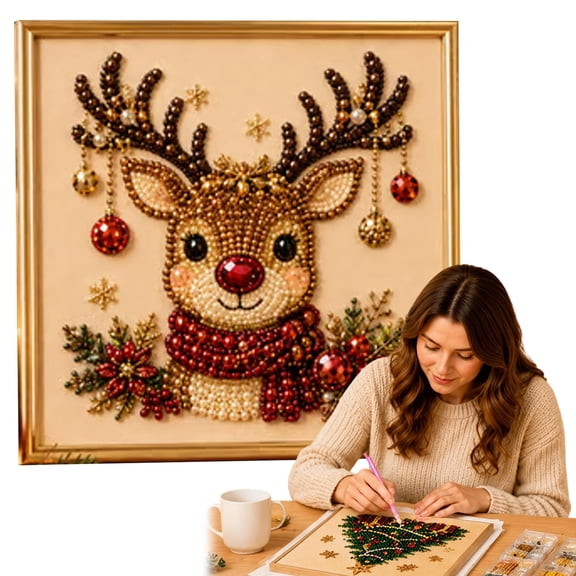 Christmas Diamond Art, DIY Pearl Painting Kit with Frame Christmas Beads Craft for Adults Beginners Holiday Wall Decor