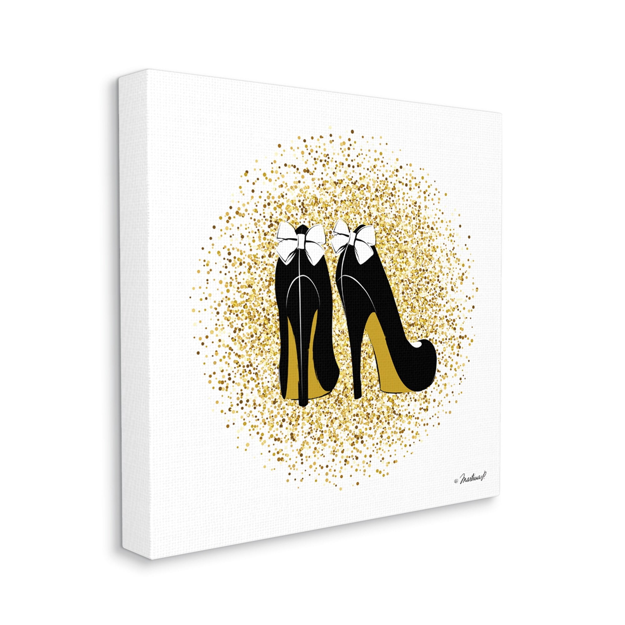 Stupell Industries Gold Glitz Fashion Bow High Heels Abstract Splatter, 17 x 17,Design by Martina Pavlova