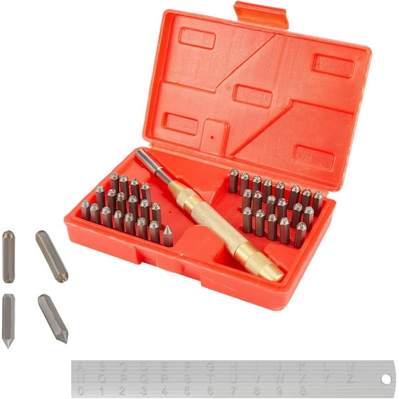 Number and Capital Letter Stamp Set(0-9 Number & and a to Z Capital Letter) 36 PcsHardness Steel Stamp Punch Press Tool with Handle for Metal Plastic Wood Leather Jewelry 1set