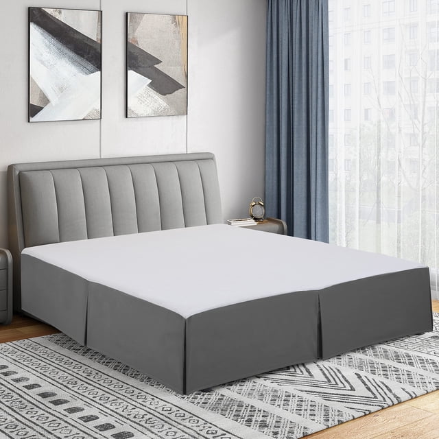 Cathay Home Falda de Cama Plisada de Microfibra de Doble Cepillado de fácil Ajuste, Ultra Suave, Resistente a la decoloración y a Las Arrugas, Gris, King