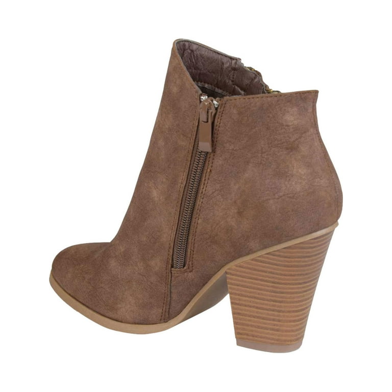 Women s Journee Collection Vally Heeled Ankle Bootie Brown Faux