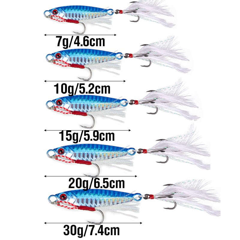 5Pcs Fishing Lead Box with Laser 7g/10g/15g/20g/30g Metal Jig Slow Minnow Fishing Lure Trolling Bait