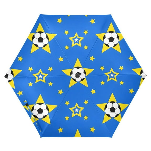 ALAZA Soccer Football Stars UPF 50  Compact Folding Umbrella for Rain Travel Umbrella Packable